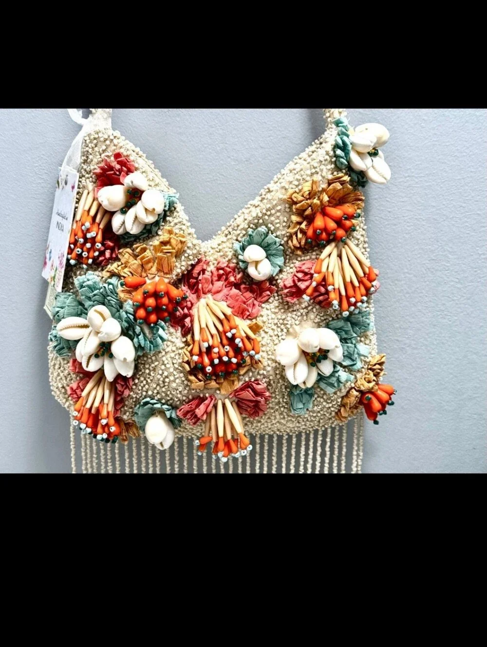 NEW Viral Beaded Fringe Seashell 3D Multicolor Coastal Shoulder Bag - Picture 3 of 5